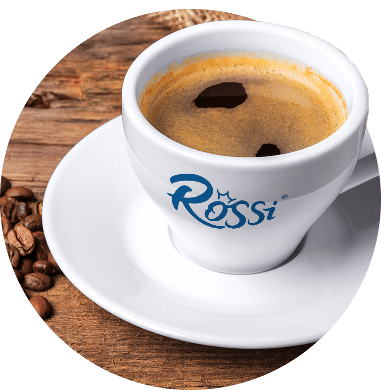 Rich black coffee in a Rossi mug
