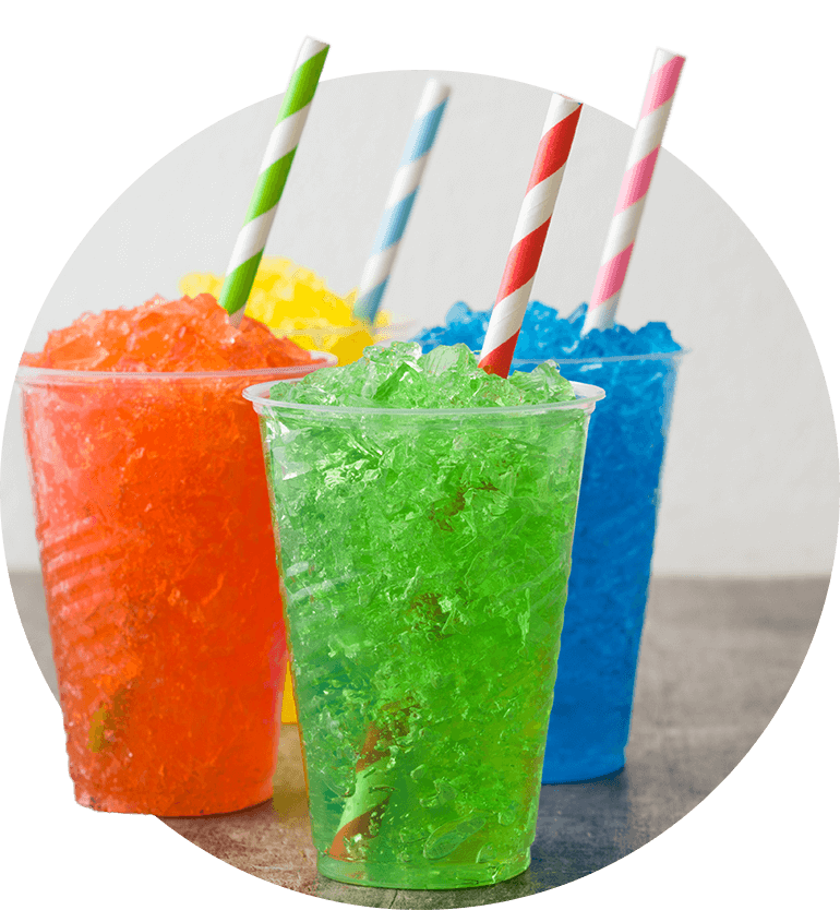 A selection of slush flavours in plastic cups